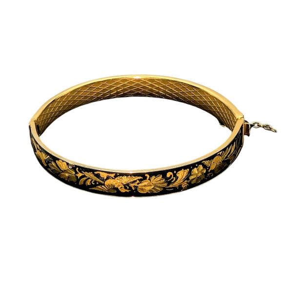 VTG Damascene Hinged Birds Flowers Broken Safety Chain Bangle Bracelet - Picture 4 of 6